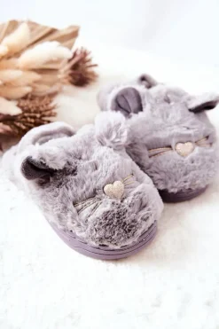 Dziewczęce>Boto Dziecięce Papcie Kotki Z Uszami Szare Tammy