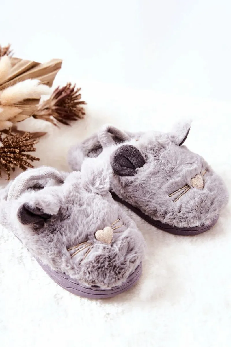 Dziewczęce>Boto Dziecięce Papcie Kotki Z Uszami Szare Tammy