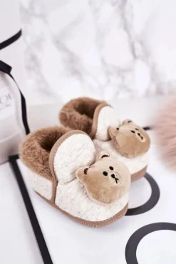 Dziecięce Papcie Na Gumce Z Misiem Brązowe Pooh Dzieci Chłopięce|Dziewczęce