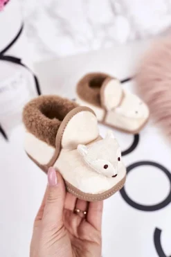 Discount Boto Dziecięce Papcie Na Gumce Z Liskiem Żółte Leo