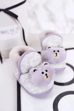 Discount Dziecięce Papcie Na Gumce Z Misiem Szare Pooh Dzieci Chłopięce|Dziewczęce