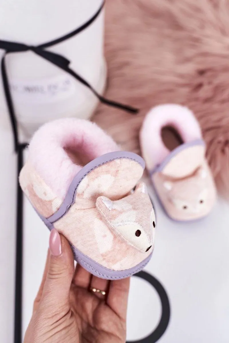 Sale Dziecięce Papcie Na Gumce Z Liskiem Różowe Leo Dzieci Chłopięce|Dziewczęce