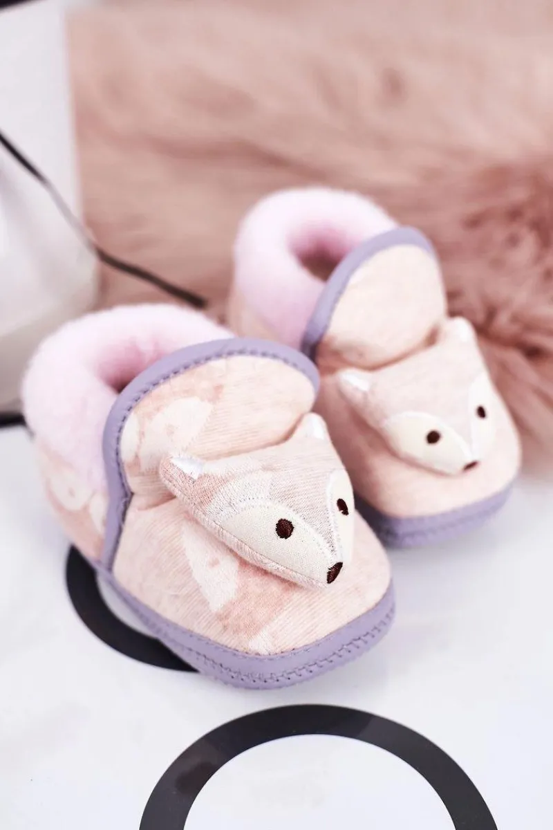 Sale Dziecięce Papcie Na Gumce Z Liskiem Różowe Leo Dzieci Chłopięce|Dziewczęce