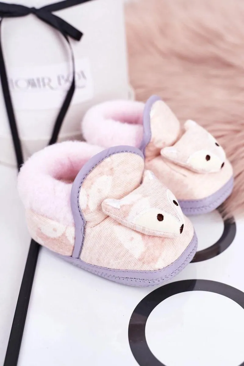 Sale Dziecięce Papcie Na Gumce Z Liskiem Różowe Leo Dzieci Chłopięce|Dziewczęce