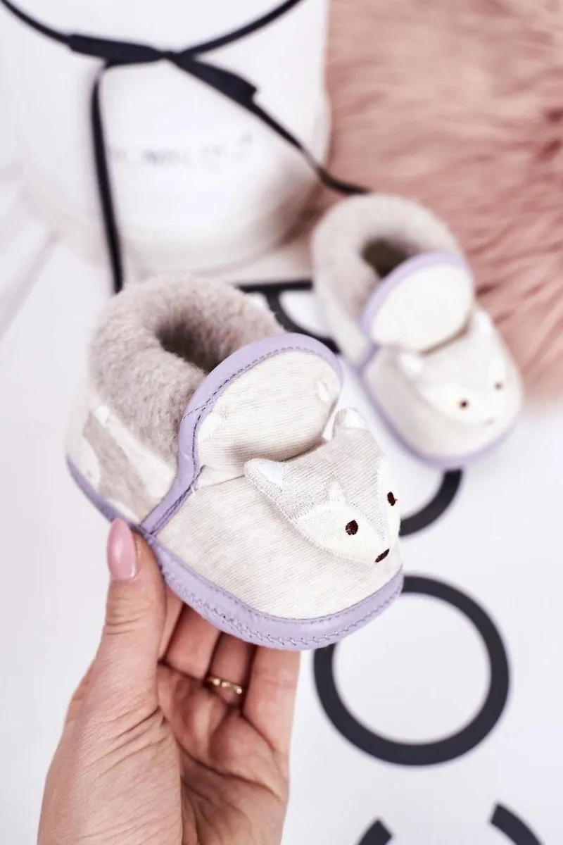 Chłopięce|Dziewczęce>Boto Dziecięce Papcie Na Gumce Z Liskiem Szare Leo