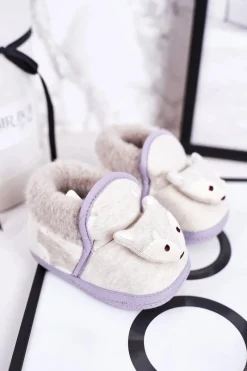 Chłopięce|Dziewczęce>Boto Dziecięce Papcie Na Gumce Z Liskiem Szare Leo