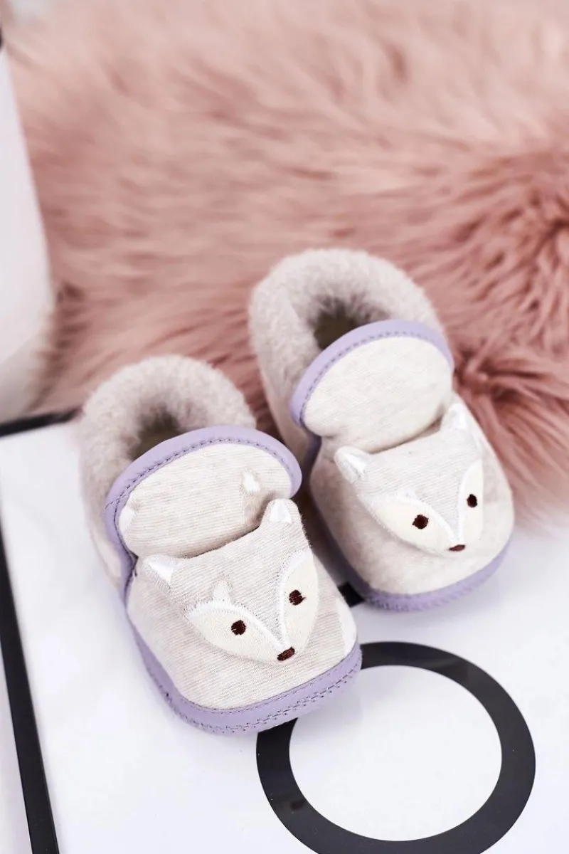 Chłopięce|Dziewczęce>Boto Dziecięce Papcie Na Gumce Z Liskiem Szare Leo