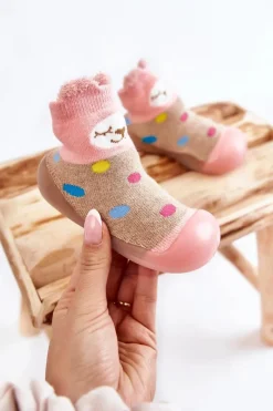 Best Dziecięce Papcie Niechodki 002P019 Beżowo-Różowe Dzieci Chłopięce|Dziewczęce