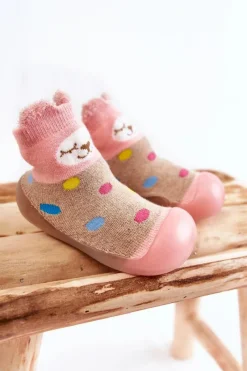 Best Dziecięce Papcie Niechodki 002P019 Beżowo-Różowe Dzieci Chłopięce|Dziewczęce