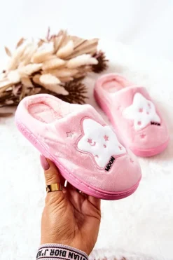 Dziecięce Papcie Ocieplane Gwiazdy Jasnoróżowe Nelli Dzieci Dziewczęce