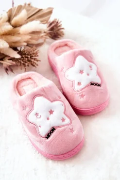 Dziecięce Papcie Ocieplane Gwiazdy Jasnoróżowe Nelli Dzieci Dziewczęce