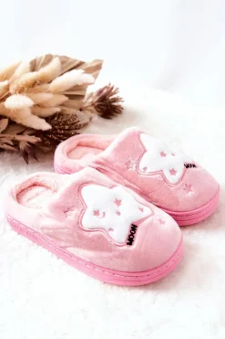 Dziecięce Papcie Ocieplane Gwiazdy Jasnoróżowe Nelli Dzieci Dziewczęce
