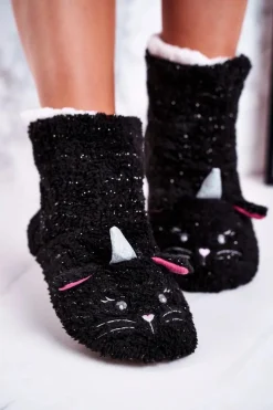 Dziewczęce>Aura.via Dziecięce Papcie Ocieplane Kożuszkiem Kotek Czarne