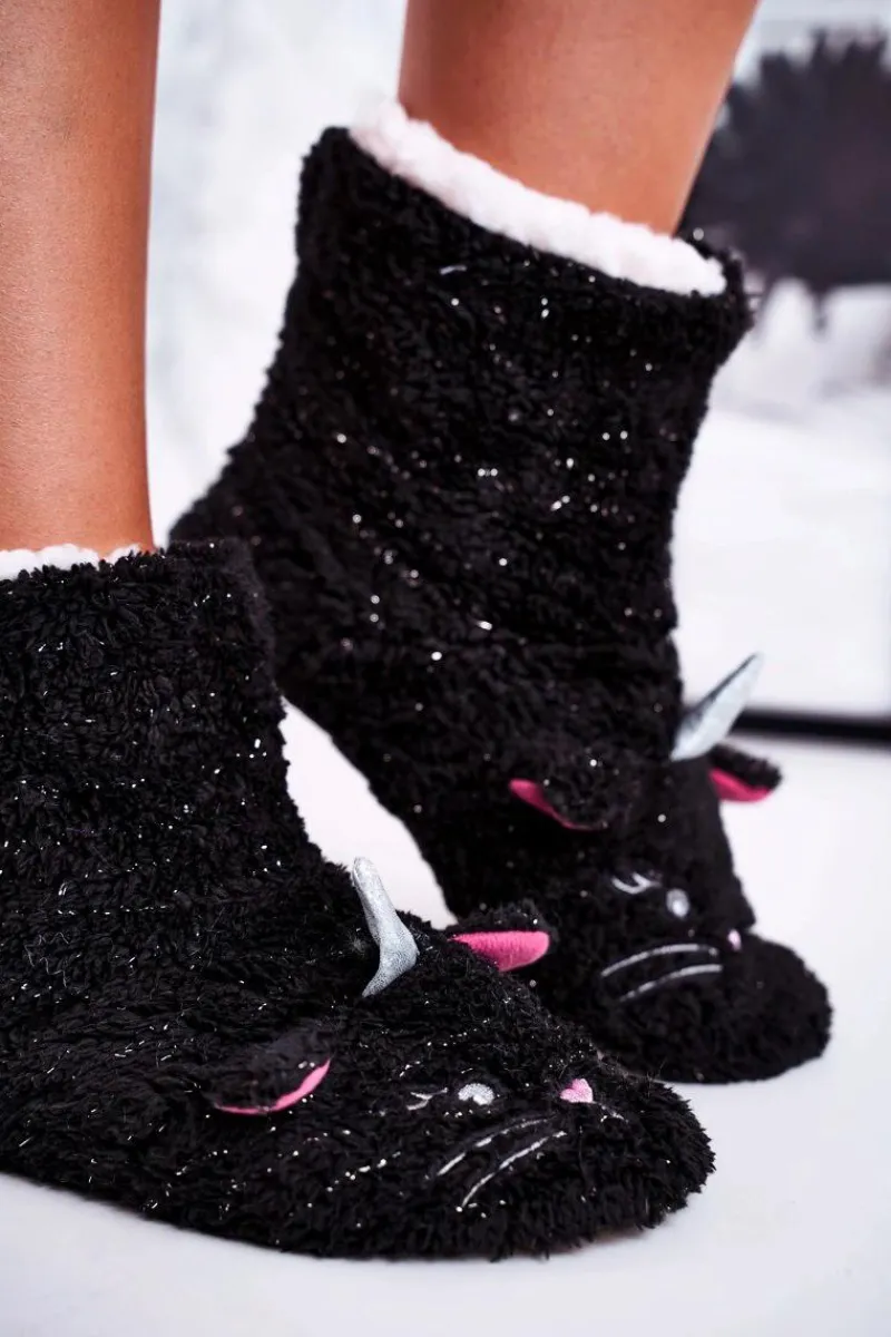 Dziewczęce>Aura.via Dziecięce Papcie Ocieplane Kożuszkiem Kotek Czarne