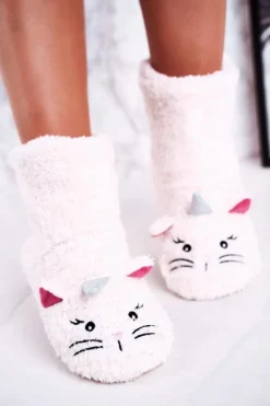 Clearance Aura.via Dziecięce Papcie Ocieplane Kożuszkiem Kotek Ecru