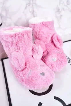 Hot Dziecięce Papcie Ocieplane Kożuszkiem Różowe Sleepyhead Dzieci Dziewczęce