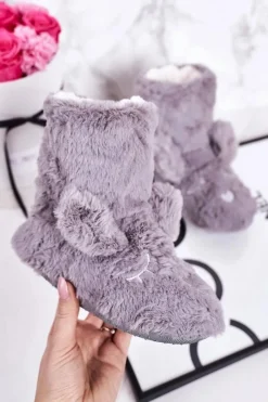 Discount Dziecięce Papcie Ocieplane Kożuszkiem Szare Sleepyhead Dzieci Dziewczęce