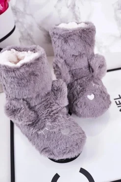 Discount Dziecięce Papcie Ocieplane Kożuszkiem Szare Sleepyhead Dzieci Dziewczęce