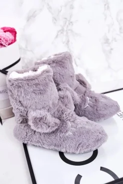 Discount Dziecięce Papcie Ocieplane Kożuszkiem Szare Sleepyhead Dzieci Dziewczęce