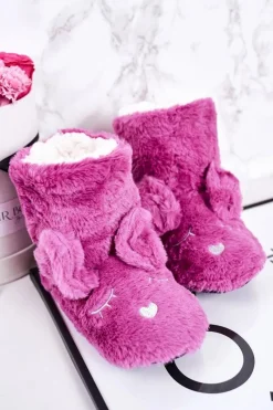 Dziewczęce></noscript>Boto Dziecięce Papcie Ocieplane Kożuszkiem Fuksja Sleepyhead