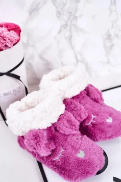 Dziewczęce></noscript>Boto Dziecięce Papcie Ocieplane Kożuszkiem Fuksja Sleepyhead