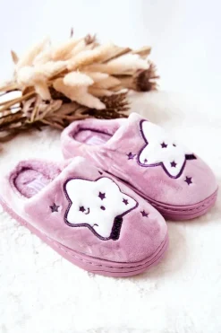 Dziewczęce>Boto Dziecięce Papcie Ocieplane Gwiazdy Fioletowe Nelli