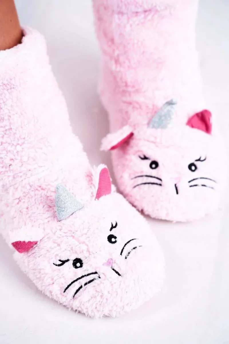 Aura.via Dziecięce Papcie Ocieplane Kożuszkiem Kotek Różowe