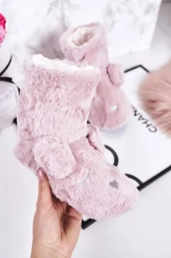 Hot Boto Dziecięce Papcie Ocieplane Kożuszkiem Pudrowy Róż Sleepyhead