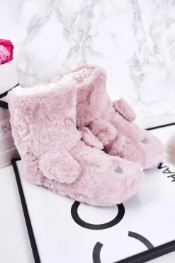 Hot Boto Dziecięce Papcie Ocieplane Kożuszkiem Pudrowy Róż Sleepyhead