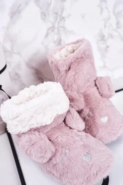 Hot Boto Dziecięce Papcie Ocieplane Kożuszkiem Pudrowy Róż Sleepyhead