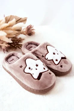 Online Dziecięce Papcie Ocieplane Gwiazdy Beżowe Nelli Dzieci Dziewczęce