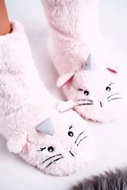 Sale Dziecięce Papcie Ocieplane Kożuszkiem Kotek Jasnoróżowe Dzieci Dziewczęce