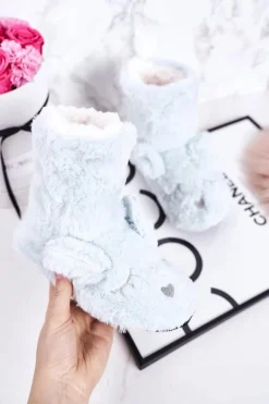 Boto Dziecięce Papcie Ocieplane Kożuszkiem Niebieskie Sleepyhead