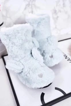 Boto Dziecięce Papcie Ocieplane Kożuszkiem Niebieskie Sleepyhead