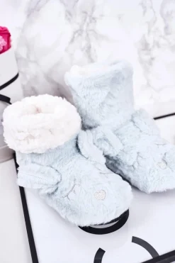 Boto Dziecięce Papcie Ocieplane Kożuszkiem Niebieskie Sleepyhead