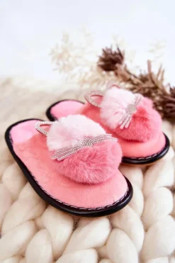 Dziewczęce>Boto Dziecięce Papcie Z Kotkiem I Cyrkoniami Jasnoróżowe Carliss