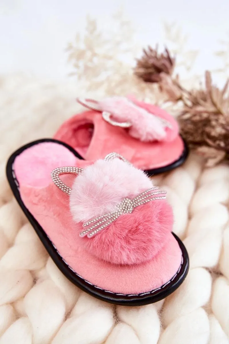 Dziewczęce>Boto Dziecięce Papcie Z Kotkiem I Cyrkoniami Jasnoróżowe Carliss