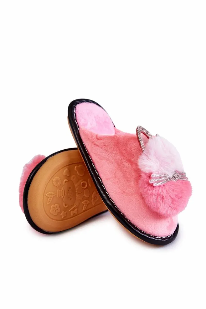 Dziewczęce>Boto Dziecięce Papcie Z Kotkiem I Cyrkoniami Jasnoróżowe Carliss