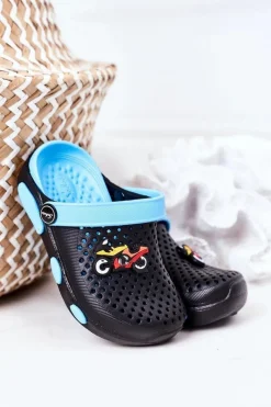 Online Boto Dziecięce Piankowe Klapki Kroksy Czarno-Niebieskie Oliver