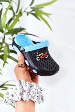 Online Boto Dziecięce Piankowe Klapki Kroksy Czarno-Niebieskie Oliver