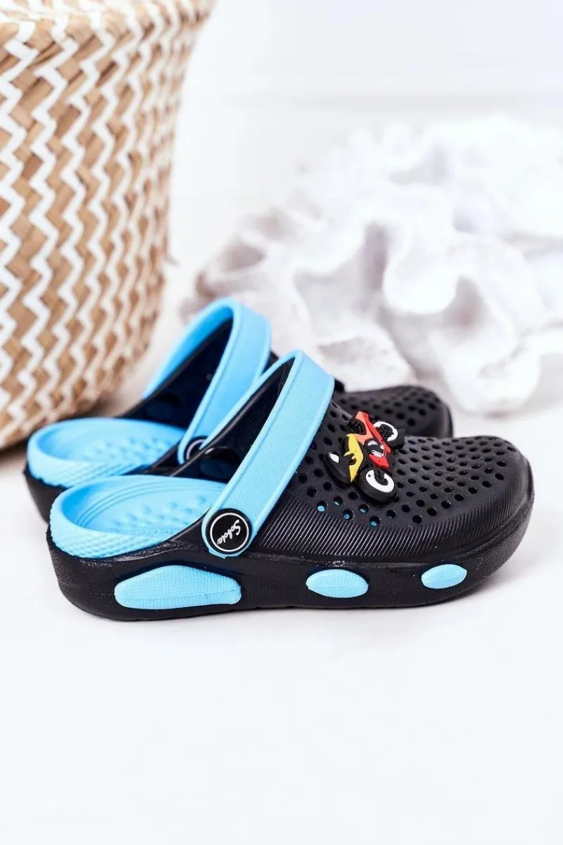Online Boto Dziecięce Piankowe Klapki Kroksy Czarno-Niebieskie Oliver