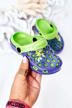 Discount Dziecięce Piankowe Klapki Kroksy Granatowo-Zielone Jupiter Dzieci Chłopięce