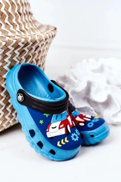 Sale Dziecięce Piankowe Klapki Kroksy Z Samochodem Niebiesko-Czarne Dzieci Chłopięce