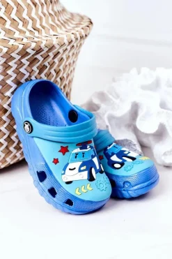Outlet Boto Dziecięce Piankowe Klapki Kroksy Z Samochodem Niebieskie