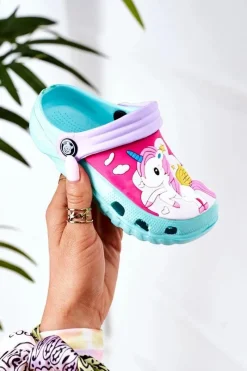 Clearance Boto Dziecięce Piankowe Klapki Kroksy Z Jednorożcem Turkusowe