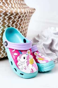 Clearance Boto Dziecięce Piankowe Klapki Kroksy Z Jednorożcem Turkusowe