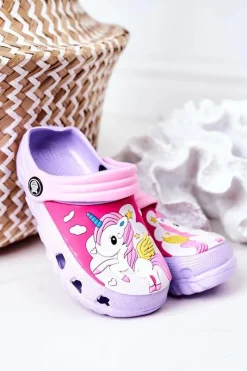 Boto Dziecięce Piankowe Klapki Kroksy Z Jednorożcem Fioletowe