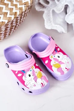 Boto Dziecięce Piankowe Klapki Kroksy Z Jednorożcem Fioletowe