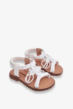 New Dziecięce Plecione Wsuwane Sandały Białe Tracy Dzieci Dziewczęce