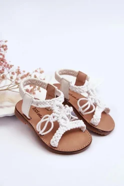 New Dziecięce Plecione Wsuwane Sandały Białe Tracy Dzieci Dziewczęce